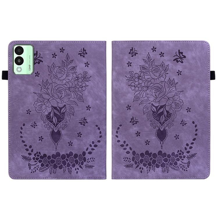 For Tecno Megapad 11 Butterfly Rose Embossed Leather Tablet Case(Purple)