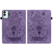 For Tecno Megapad 11 Butterfly Rose Embossed Leather Tablet Case(Purple)