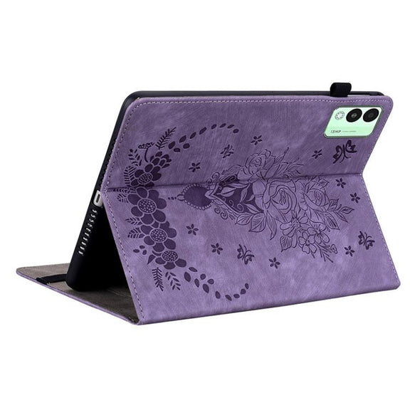 For Tecno Megapad 11 Butterfly Rose Embossed Leather Tablet Case(Purple)