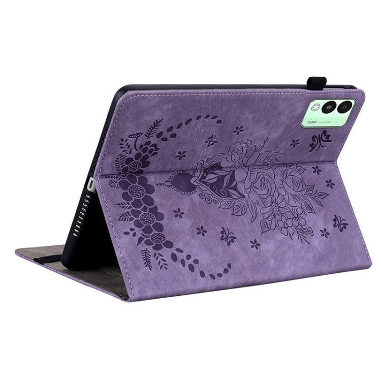 For Tecno Megapad 11 Butterfly Rose Embossed Leather Tablet Case(Purple)