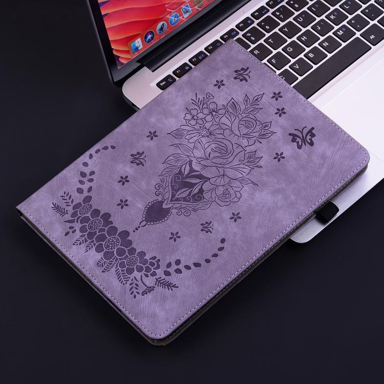 For Tecno Megapad 11 Butterfly Rose Embossed Leather Tablet Case(Purple)