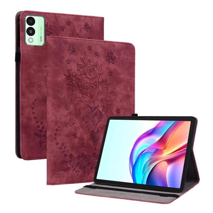 For Tecno Megapad 11 Butterfly Rose Embossed Leather Tablet Case(Red)
