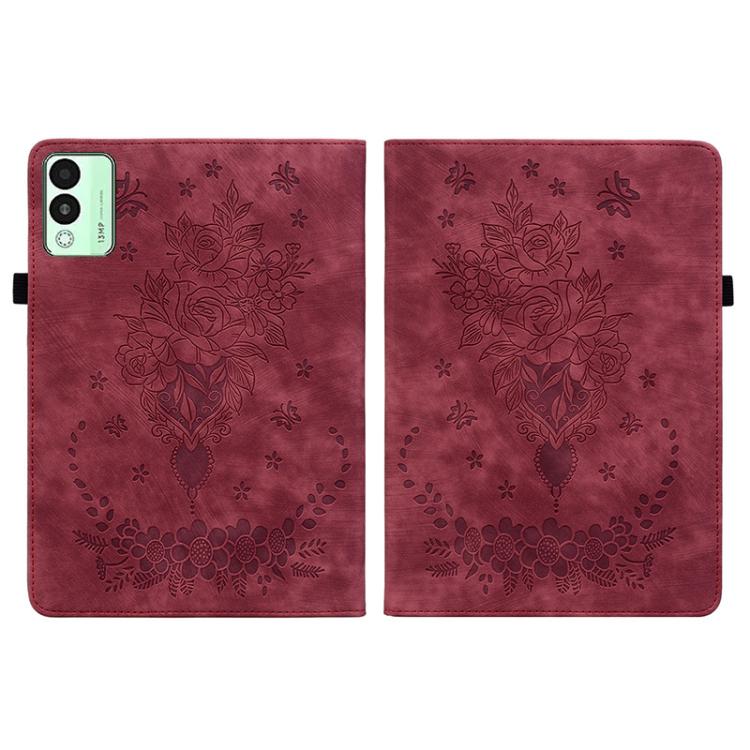 For Tecno Megapad 11 Butterfly Rose Embossed Leather Tablet Case(Red)