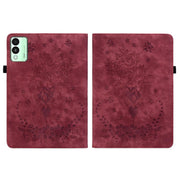 For Tecno Megapad 11 Butterfly Rose Embossed Leather Tablet Case(Red)