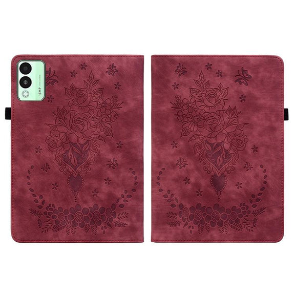 For Tecno Megapad 11 Butterfly Rose Embossed Leather Tablet Case(Red)