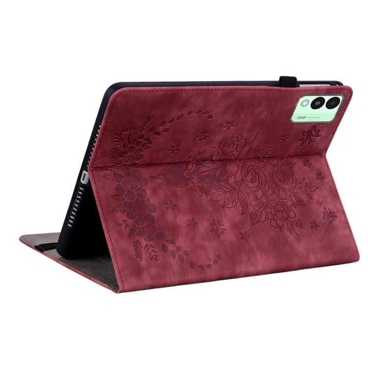 For Tecno Megapad 11 Butterfly Rose Embossed Leather Tablet Case(Red)