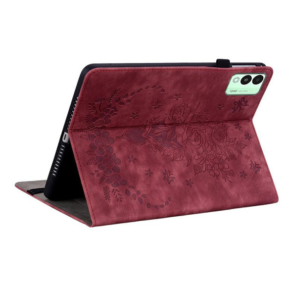 For Tecno Megapad 11 Butterfly Rose Embossed Leather Tablet Case(Red)