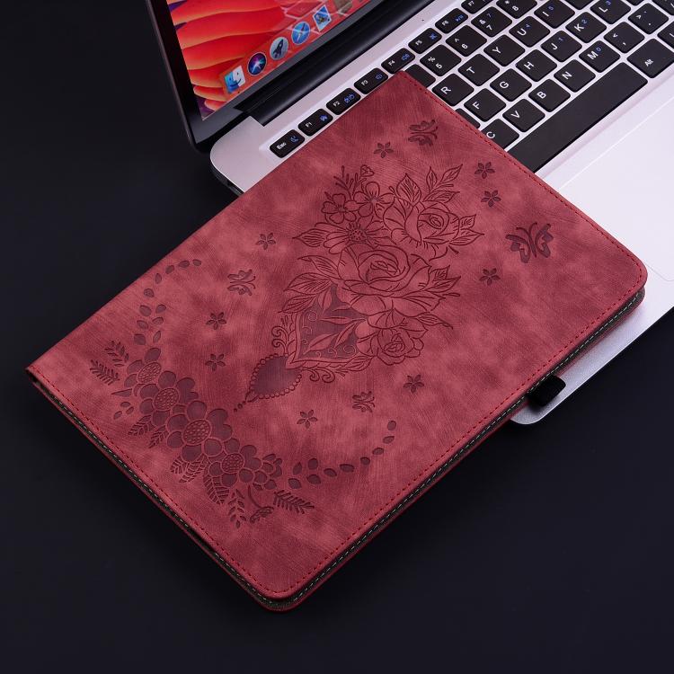 For Tecno Megapad 11 Butterfly Rose Embossed Leather Tablet Case(Red)