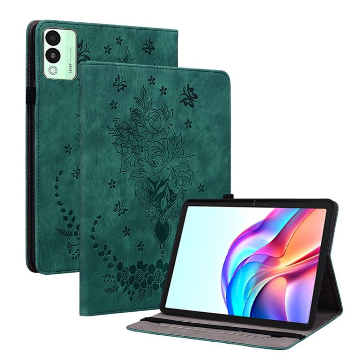 For Tecno Megapad 11 Butterfly Rose Embossed Leather Tablet Case(Green)