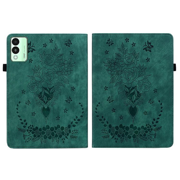 For Tecno Megapad 11 Butterfly Rose Embossed Leather Tablet Case(Green)