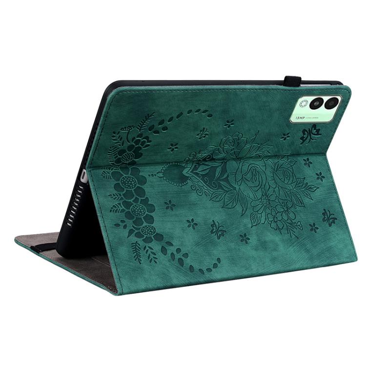 For Tecno Megapad 11 Butterfly Rose Embossed Leather Tablet Case(Green)