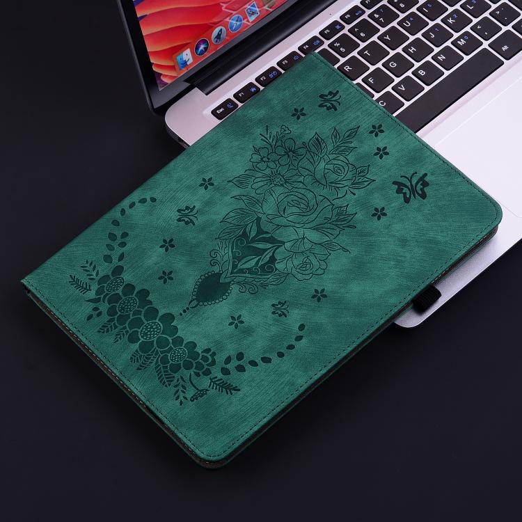 For Tecno Megapad 11 Butterfly Rose Embossed Leather Tablet Case(Green)