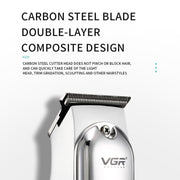 VGR V-071 5W Carbon Steel Blade USB Electric Hair Clipper(Silver)
