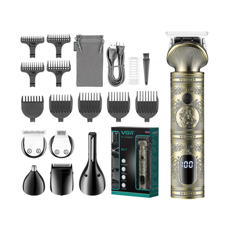 VGR V-106 6-in-1 Digital Display Electric Hair Clipper Kit(Gold)
