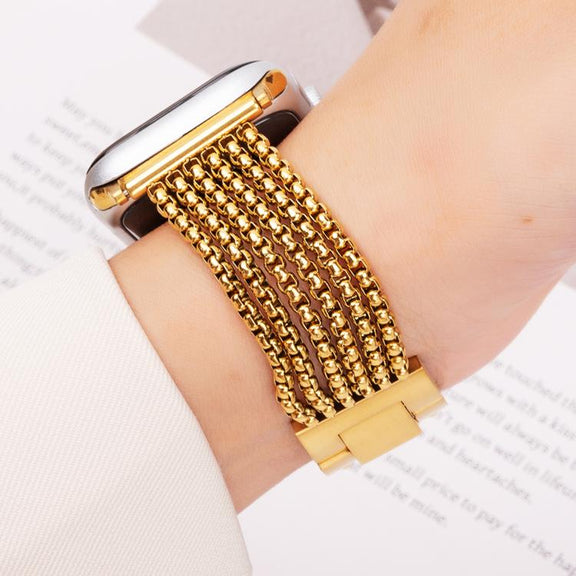 For Apple Watch 42mm / 41mm / 40mm / 38mm 6-Chain Stainless Steel Watch Band(Gold)