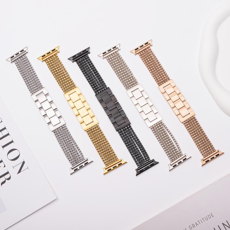 For Apple Watch 42mm / 41mm / 40mm / 38mm 6-Chain Stainless Steel Watch Band(Black)