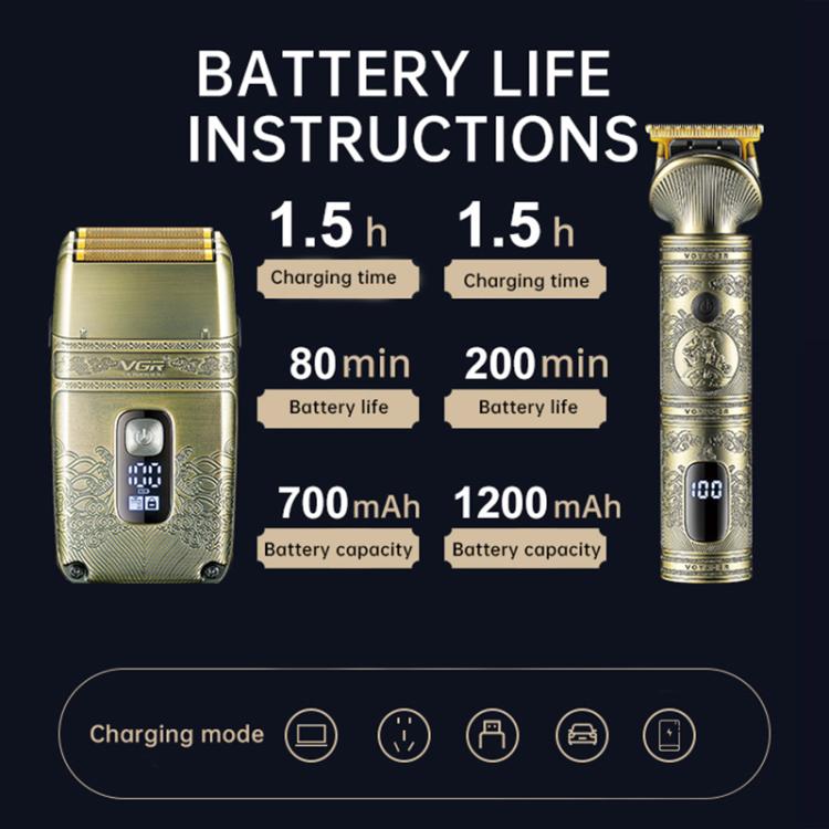 VGR V-649 USB Digital Display Electric Hair Clipper & Shaver Set(Gold)