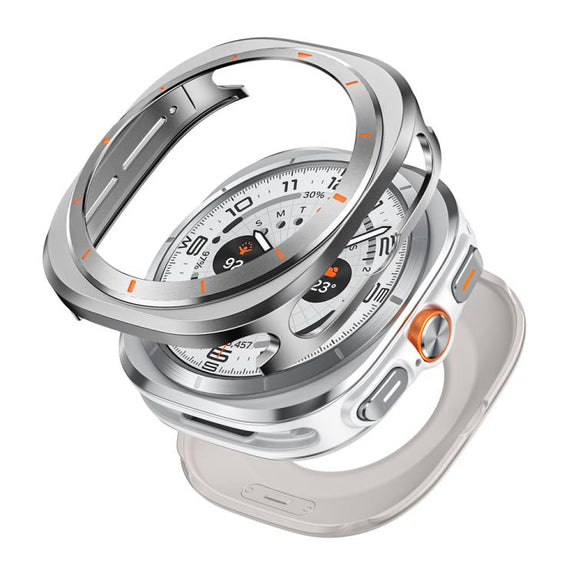 For Samsung Galaxy Watch Ultra 47mm Aluminum Alloy Metal PC Watch Protective Case(Grey Orange)
