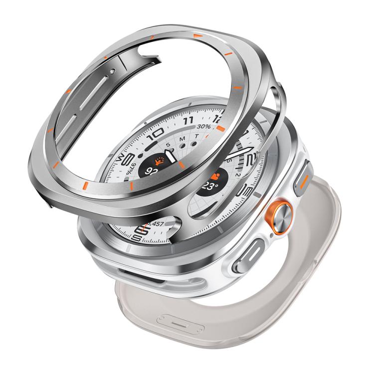 For Samsung Galaxy Watch Ultra 47mm Aluminum Alloy Metal PC Watch Protective Case(Grey Orange)