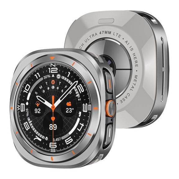 For Samsung Galaxy Watch Ultra 47mm Aluminum Alloy Metal PC Watch Protective Case(Grey Orange)