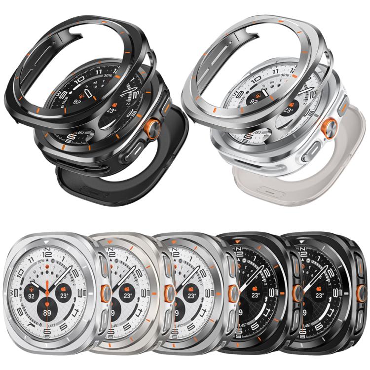 For Samsung Galaxy Watch Ultra 47mm Aluminum Alloy Metal PC Watch Protective Case(Grey Orange)