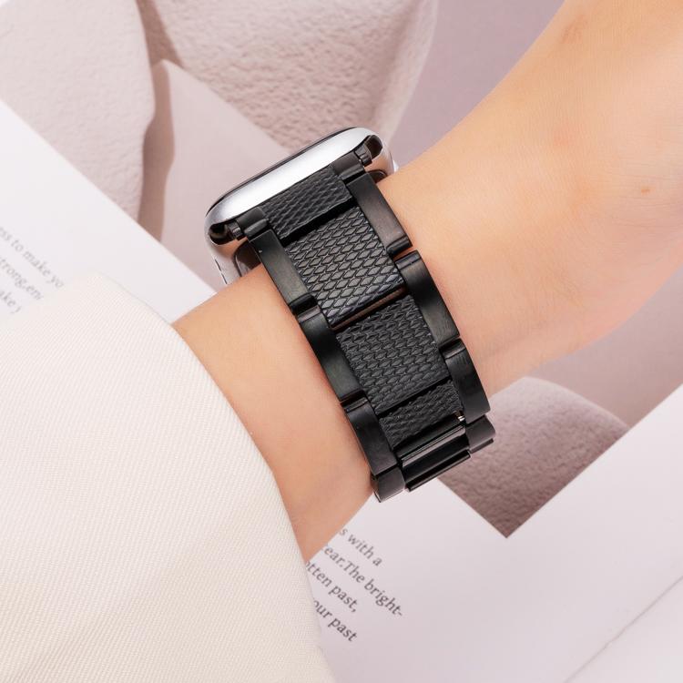 For Apple Watch 46mm / 49mm / 45mm / 44mm Wave Thread 3-bead Stainless Steel Watch Band(Black)
