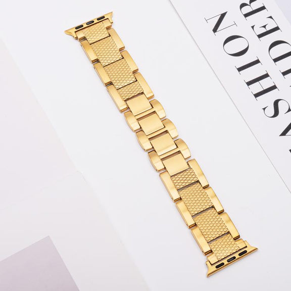 For Apple Watch 46mm / 49mm / 45mm / 44mm Wave Thread 3-bead Stainless Steel Watch Band(Gold)