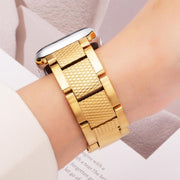 For Apple Watch 46mm / 49mm / 45mm / 44mm Wave Thread 3-bead Stainless Steel Watch Band(Gold)