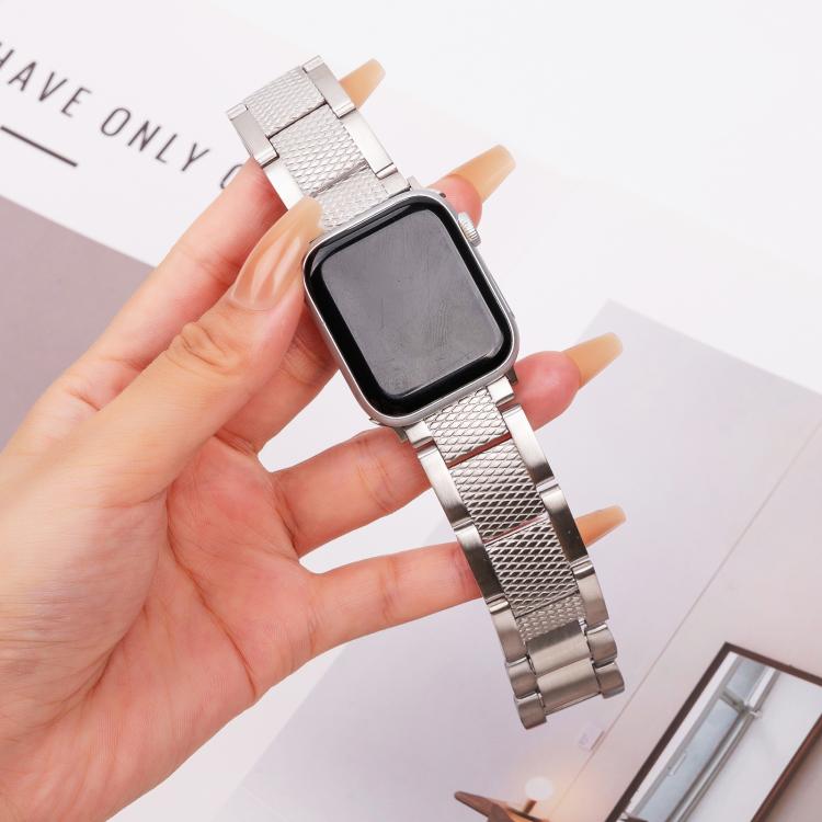 For Apple Watch 46mm / 49mm / 45mm / 44mm Wave Thread 3-bead Stainless Steel Watch Band(Silver)