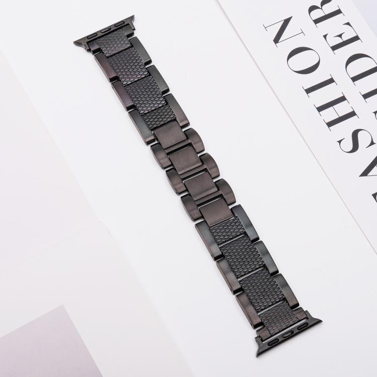 For Apple Watch 42mm / 41mm / 40mm / 38mm Wave Thread 3-bead Stainless Steel Watch Band(Black)