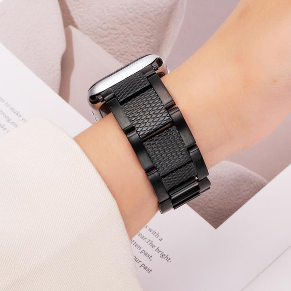 For Apple Watch 42mm / 41mm / 40mm / 38mm Wave Thread 3-bead Stainless Steel Watch Band(Black)