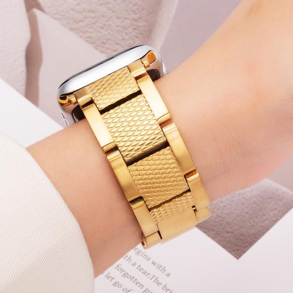For Apple Watch 42mm / 41mm / 40mm / 38mm Wave Thread 3-bead Stainless Steel Watch Band(Gold)