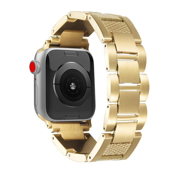 For Apple Watch 42mm / 41mm / 40mm / 38mm Wave Thread 3-bead Stainless Steel Watch Band(Gold)