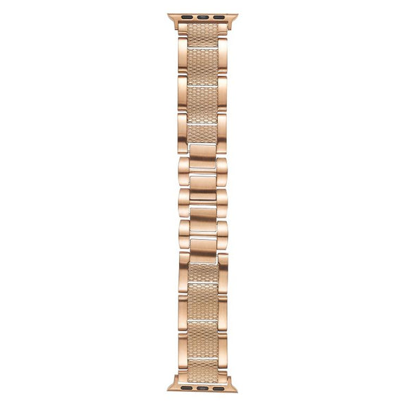 For Apple Watch 42mm / 41mm / 40mm / 38mm Wave Thread 3-bead Stainless Steel Watch Band(Rose Gold)