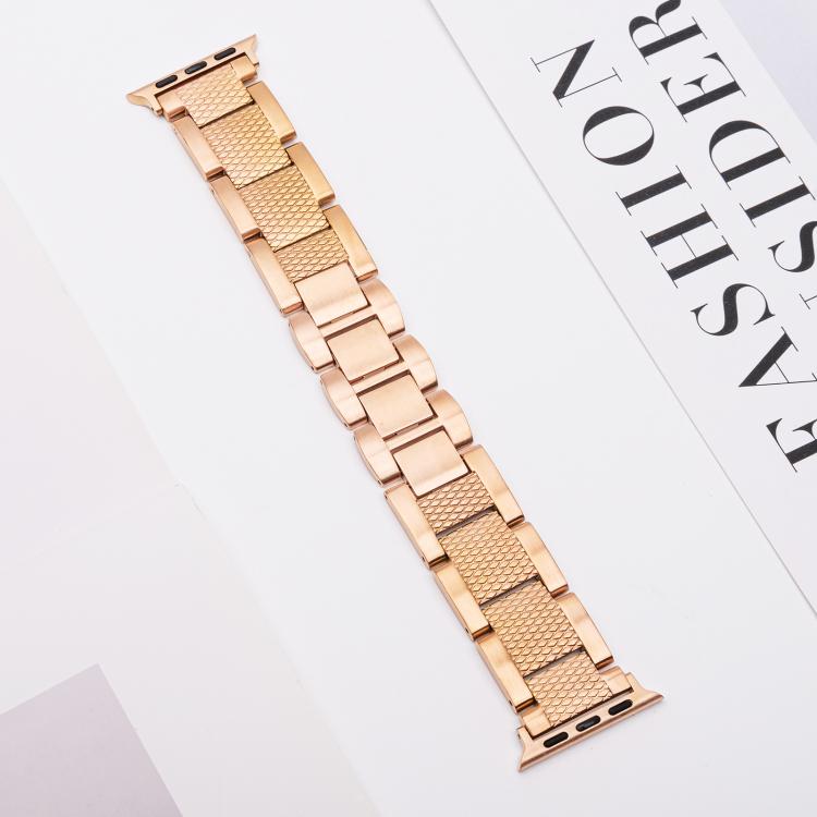 For Apple Watch 42mm / 41mm / 40mm / 38mm Wave Thread 3-bead Stainless Steel Watch Band(Rose Gold)