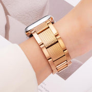 For Apple Watch 42mm / 41mm / 40mm / 38mm Wave Thread 3-bead Stainless Steel Watch Band(Rose Gold)