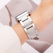 For Apple Watch 42mm / 41mm / 40mm / 38mm Wave Thread 3-bead Stainless Steel Watch Band(Silver)