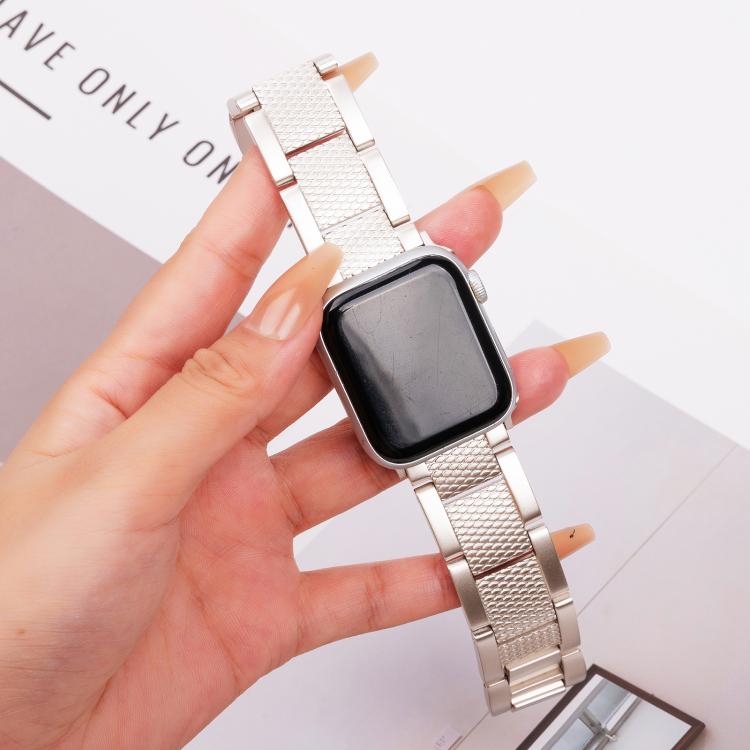 For Apple Watch 42mm / 41mm / 40mm / 38mm Wave Thread 3-bead Stainless Steel Watch Band(Starlight)