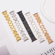 For Apple Watch 46mm / 49mm / 45mm / 44mm Wave Thread 3-bead Stainless Steel Watch Band(Starlight)