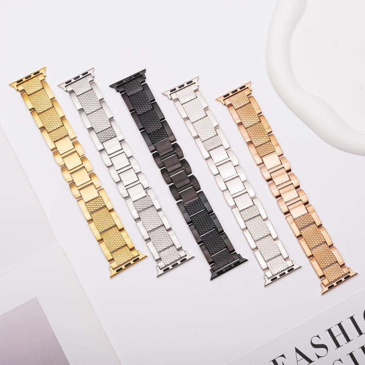 For Apple Watch 42mm / 41mm / 40mm / 38mm Wave Thread 3-bead Stainless Steel Watch Band(Silver)