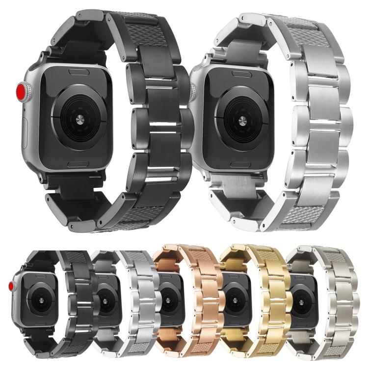 For Apple Watch 42mm / 41mm / 40mm / 38mm Wave Thread 3-bead Stainless Steel Watch Band(Starlight)