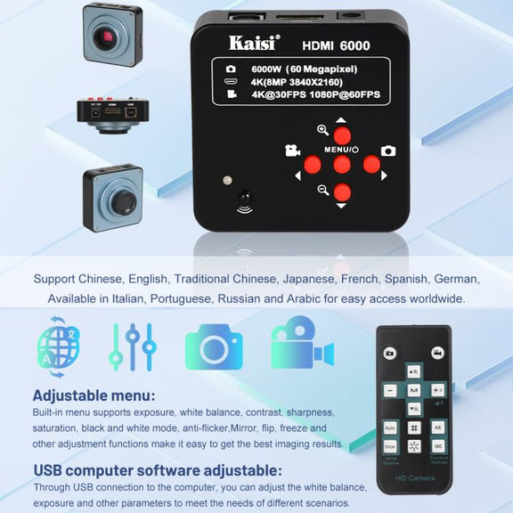 Kaisi HDMI 6000 HDMI / USB Dual Interface 60MP 4K Ultra HD Microscope Industrial Camera, Plug:EU Plug
