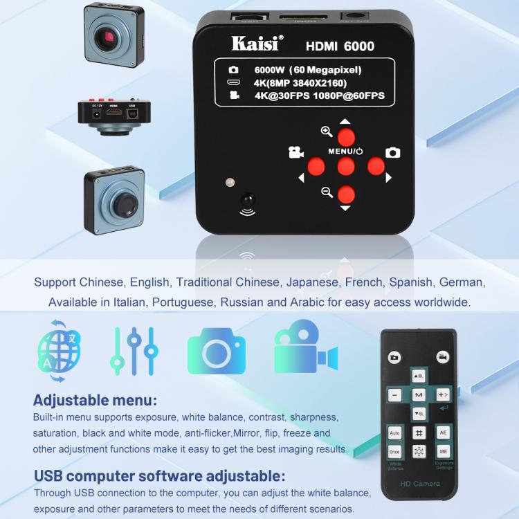 Kaisi HDMI 6000 HDMI / USB Dual Interface 60MP 4K Ultra HD Microscope Industrial Camera, Plug:US Plug