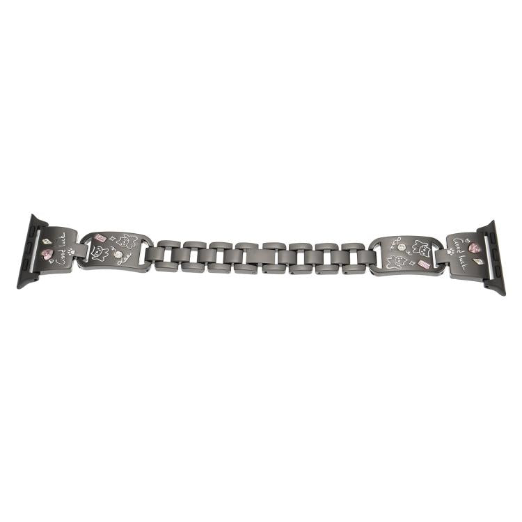 For Apple Watch 46mm / 49mm / 45mm / 44mm Colored Diamond Cat Stainless Steel Watch Band(Black)