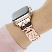For Apple Watch 46mm / 49mm / 45mm / 44mm Colored Diamond Cat Stainless Steel Watch Band(Rose Gold)