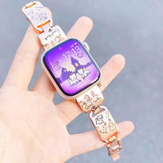 For Apple Watch 46mm / 49mm / 45mm / 44mm Colored Diamond Cat Stainless Steel Watch Band(Rose Gold)