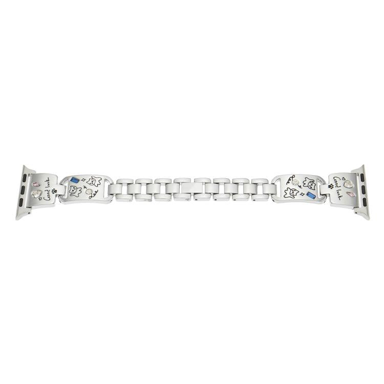 For Apple Watch 46mm / 49mm / 45mm / 44mm Colored Diamond Cat Stainless Steel Watch Band(Silver)