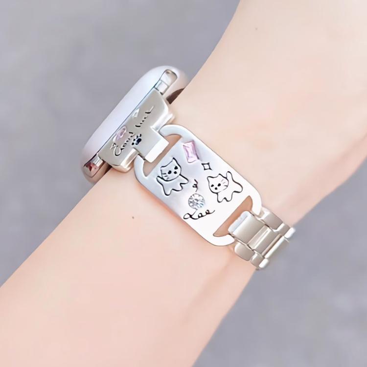 For Apple Watch 46mm / 49mm / 45mm / 44mm Colored Diamond Cat Stainless Steel Watch Band(Starlight)
