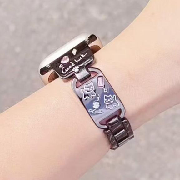 For Apple Watch 42mm / 41mm / 40mm / 38mm Colored Diamond Cat Stainless Steel Watch Band(Black)