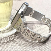 For Apple Watch 42mm / 41mm / 40mm / 38mm Colored Diamond Cat Stainless Steel Watch Band(Silver)